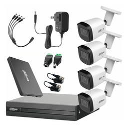 Kit Videovigilancia Cronos 4 Cámaras Dahua Metálicas Bala B2A51 5 Mp + SSD 1 Tb + Transceptores + Accesorios - Kit CCTV DH-KIT5MP-SC+1TB-SSD (DVR XVR1B04H-I Circuito Cerrado)