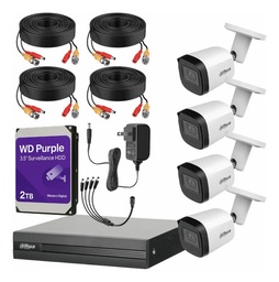 Kit Videovigilancia Cronos 4 Cámaras Dahua Metálicas Bala B2A51 5 Mp + Disco Duro 2tb + Cables + Accesorios - Kit CCTV DHT026+2TB-PRPL (DVR XVR1B04H-I Circuito Cerrado)