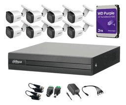 Kit Videovigilancia Cronos 8 Cámaras Dahua Metálicas Bala B2A51 5 Mp + Hdd 3 Tb + Transceptores + Accesorios - Kit CCTV DHT026-8SC+3TB-PRPL (DVR XVR1B08H-I Circuito Cerrado)