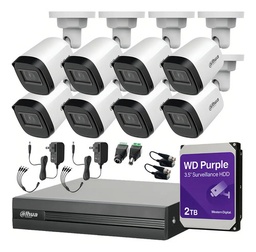 Dahua DHT0250010 Kit de Video Vigilancia 8 Cámaras de Seguridad 2 Mp con HDD WD Purple de 2TB + Transceptores / Circuito Cerrado con Detección de Movimiento en Alta Resolución DH-KIT8CH-2MP-PLUS-2TBSC