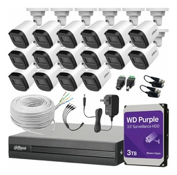 Kit CCTV DHT0250010 de DVR de 16 Ch KITXVR1B04-2MP, 16 Camaras Bala + Disco Duro WD Purple de 3TB