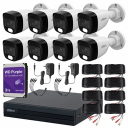 Kit Videovigilancia Cronos 8 cámaras Dahua bala HFW1239CN-A Con audio fullcolor 2MP + HDD 3TB western digital + Cables + Accesorios - Kit CCTV FULLCOLORKIT-A-8CC3 (Dvr dahua XVR1B08-I circuito cerrado)