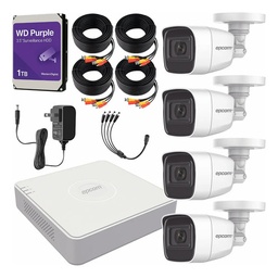 Epcom B8-KIT-MIC Kit de Videovilancia Epcom 4 Cámaras Bala B8-TURBO-G2/A 2 MP Metálicas Micrófono + HDD Purple WD 1 TB + Baluns + Accesorios - Kit CCTV B8-KIT-MED-CC (DVR  Epcom S04-TURBO-G3H Circuito Cerrado)