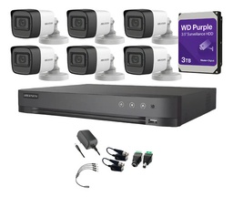 Kit Videovigilancia Hikvision 6 Cámaras Bullet 2ce16h0t Metálicas Con Audio 5mp + HDD 3TB western digital + baluns + Accesorios - Kit Cctv HIK5MPSLQ-HIGH-SC (dvr Hkvision 7208HQHI-M1 Circuito Cerrado)