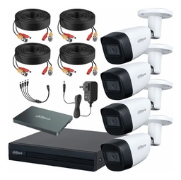 Kit de Videovigilancia Cronos 4 Cámaras Dahua Bala HFW1200CM 2MP Metálica con Micrófono Integrado + SSD 1TB + Cables + Accesorios - Kit CCTV HFW1200CM-MED-CC (DVR DH-XVR1B04-I Circuito Cerrado)
