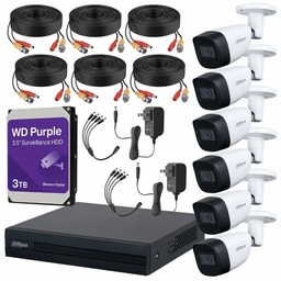 Kit de Videovigilancia Cronos 6 Cámaras Dahua Bala HFW1200CM 2MP Metálica con Micrófono Integrado + HDD WD Purple 3TB + Cables + Accesorios - Kit CCTV HFW1200CM-HIGH-CC (DVR DH-XVR1B08-I Circuito Cerrado)