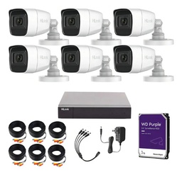 Kit Videovigilancia Hilook By Hikvision 6 Cámaras Bala Metalica THC-B120-PS 2MP + 3TB Purple WD + Cables - Kit Cctv HL1080-HIGH-CC (DVR HiLook DVR-208G-M1 Circuito Cerrado)