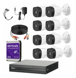 Kit Videovigilancia Cronos 8 Cámaras Dahua Bala B1a11 1mp + Hdd 2tb Western Digital + Cables + Accesorios - Kit Cctv B1a11-low-cc (dvr Dahua Xvr1b08-i Circuito Cerrado