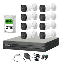 Kit Videovigilancia Cronos 8 Cámaras Dahua Bala B1a11 1mp + Hdd 2tb + Baluns + Accesorios - Kit Cctv B1a11-LOW-SC (dvr Dahua Xvr1b08-i Circuito Cerrado)
