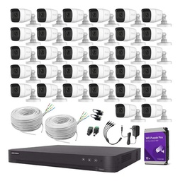 Kit Videovigilancia Hilook By Hikvision 32 Cámaras Bala Metalica THC-B120-PS 2MP + 12TB HDD Purple WD + 2 Bobinas UTP - Kit Cctv HL1080-MED-CC (DVR Hikvision DS-7232HGHI-M2 Circuito Cerrado)