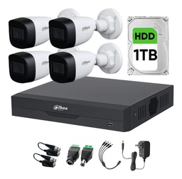 Kit Videovigilancia Cronos 4 Cámaras Dahua Bala HFW1500CMN 5mp con micrófono + HDD 1 tb + Transceptores  + Accesorios - Kit CCTV HFW1500CMN-MED-SC (DVR XVR5104HS Circuito Cerrado)