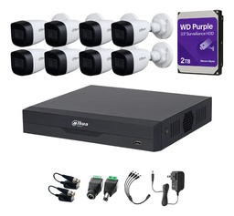 Kit Videovigilancia Cronos 8 Cámaras Dahua Bala HFW1500CMN 5mp con micrófono + HDD WESTERN DIGITAL 2 TB + Transceptores + Accesorios - Kit CCTV HFW1500CMN-LOW-SC (DVR XVR5108HS Circuito Cerrado)