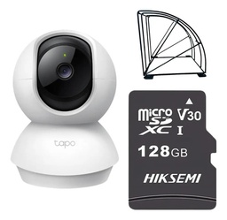 Kit Videovigilancia Cronos cámara TAPO C200C giro 360° audio bidireccional detección de movimiento control por voz visión nocturna + MicroSD 128GB + protección metálica + Accesorios - kit CCTV