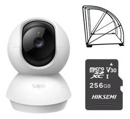 Kit Videovigilancia Cronos cámara TAPO C200C giro 360° audio bidireccional detección de movimiento control por voz visión nocturna + MicroSD 256GB + protección metálica + Accesorios - kit CCTV