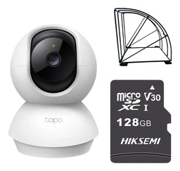Kit Videovigilancia Cronos cámara TAPO C200 audio bidireccional detección de movimiento giro 360° visión nocturna control por voz + MicroSD 128GB + protección metálica + Accesorios - kit CCTV
