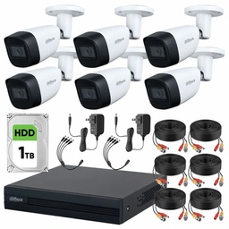 DAHUA DHT0250011 Kit de Videovigilancia Cronos 6 Cámaras Dahua Bala HFW1200CM 2MP Metálica con Micrófono Integrado + Disco Duro 1TB + Cables + Accesorios - Kit CCTV HFW1200CM-LOW-CC (DVR DH-XVR1B08-I Circuito Cerrado)