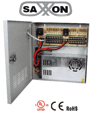 SAXXON PSU1230D18- FUENTE DE PODER 12V CD/ 30 AMP/ DISTRIBUIDOR 18 CAMARAS/ 1.65 AMPERES POR CANAL