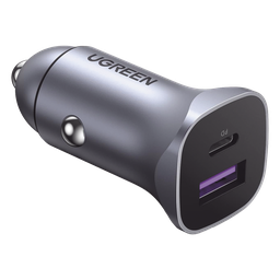 Cargador de Auto 30W | 2 Puertos USB-A y USB-C | Carga Rápida | Compatible con Vehículos de 12 y 24 VCD | PD3.0, QC4.0, SCP, PPS | Indicador Led | Diseño Compacto | Chip Inteligente | Caja de Aluminio.