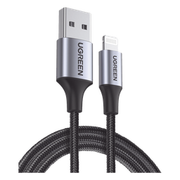 Cable USB-A a Lightning | 1 Metro | Certificado MFi | Carga Rápida 5V/2.4 A | 480 Mbps | Conector C94 | Adecuado para iPhone, iPad y iPod | Protección Integrada | Caja de Aluminio | Nylon Trenzado | Color Negro.