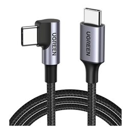 Cable USB-C a USB-C | 1 Metro | Conector con Ángulo Recto de 90° | Carga Rápida de hasta 60W | 480 Mbps | PD3.0 | QC4.0/3.0/2.0 | FPC | AFC | Protección Integrada| Caja de Aluminio | Nylon Trenzado | Color Negro.