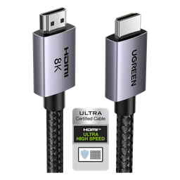 Cable HDMI 2.1 de 8K@60Hz | 3 metros | 48Gbps | HDR10+ | 3D Inversivo| eARC | Dolby ATMOS |   VVR | QMS | QFT | ALLM | 3 modos de Visualización | Certificado HDMI 8K | Niquelado | Nylon Trenzado | Carcasa de Aluminio.
