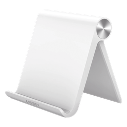 Soporte de Escritorio para Tablet /  Ajustable de 0° a 100° / Goma Antiarañazos / Antideslizante / Amplia Compatibilidad con dispositivos de 4'' a 13'' / Plegable / ABS / Color Blanco