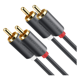 Cable de Audio 2 RCA Macho a 2 RCA Macho / 5 Metros / Color Negro / Alta Calidad / Anillos de goma para asegurar un agarre firme al instalar o quitar el cable
