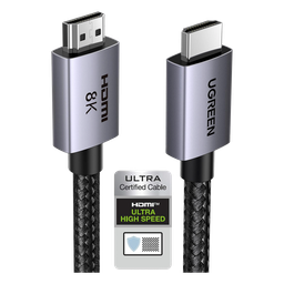 Cable HDMI 2.1 de 8K@60Hz | 2 m | 48Gbps | HDR10+ | 3D Inversivo| eARC | Dolby ATMOS |   VVR | QMS | QFT | ALLM | 3 modos de Visualización | Certificado HDMI 8K | Niquelado | Nylon Trenzado | Carcasa de Aluminio.