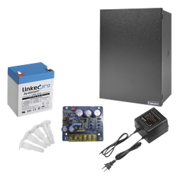 Kit con fuente PLB3 con salida de 12 Vcc a 4 Amper, incluye transformador y batería de 12 V a  5.5 Amper 