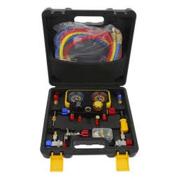 Manómetro de 4 vías con Accesorios para Gas refrigerante  R410A/ R32/ R134A/R22 