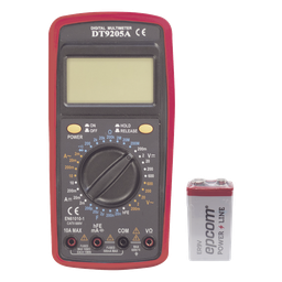 KIT Multímetro Digital DT9205A 600 Vcc /  Vca  CATII,  con Pantalla LCD. Incluye Batería ER-9V de 9V