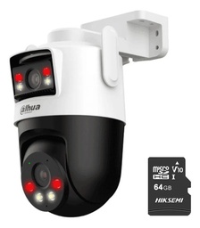 Kit Cronos Cámara Dahua IP PT IPC-WPT1339DD-SW-3E2-PV 6MP Audio WiFi + Estructura Metalica + MicroSD 64GB - Kit CCTV DH-3E2-PROTEC-64 Cámara Dual Microfono y Altavoz Integrados IA Autotracking Y Disuasión activa