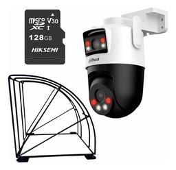 Kit Cronos Cámara Dahua IP PT IPC-WPT1339DD-SW-3E2-PV 6MP Audio WiFi + Estructura Metalica + MicroSD 128GB - Kit CCTV DH-3E2-PROTEC-128 Cámara Dual Microfono y Altavoz Integrados IA Autotracking Y Disuasión activa