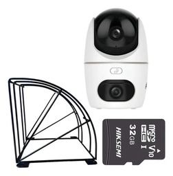 Kit videovigilancia Cronos Cámara Dahua IP PT HPT1339DD-STW-3E2-IL 6MP Audio WiFi + Estructura Metalica + MicroSD 32GB - Kit CCTV DH-3E2IL-PROTEC-32 Cámara Dual Deteccion de Humanos y Mascotas Disuación activa Y AutoTrackingactiva