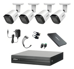 Kit Videovigilancia Cronos 4 Cámaras Dahua Bala B2A21N 2mp + SSD 500gb + Baluns + Accesorios - Kit Cctv DHT026-SC+500GB-SSD (dvr Dahua XVR1B08-I Circuito Cerrado)