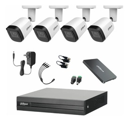 Kit Videovigilancia Cronos 4 Cámaras Dahua Bala B2A21N 2mp + SSD 1TB + Baluns + Accesorios - Kit Cctv DHT026-SC+1TB-SSD (dvr Dahua XVR1B08-I Circuito Cerrado)