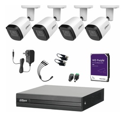 Kit Videovigilancia Cronos 4 Cámaras Dahua Bala B2A21N 2mp + HDD 1TB + Baluns + Accesorios - Kit Cctv DHT026-SC+1TB-PRPL (dvr Dahua XVR1B08-I Circuito Cerrado)