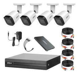 Kit Videovigilancia Cronos 4 Cámaras Dahua Bala B2A21N 2mp + SSD 1TB + Cables + Accesorios - Kit Cctv DHT026+1TB-SSD (dvr Dahua XVR1B08-I Circuito Cerrado)