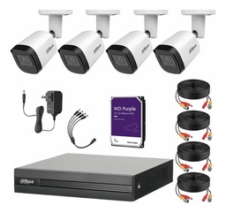 Kit Videovigilancia Cronos 4 Cámaras Dahua Bala B2A21N 2mp + HDD 1TB + Cables + Accesorios - Kit Cctv DHT026+1TB-PRPL (dvr Dahua XVR1B08-I Circuito Cerrado)