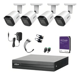 Kit Videovigilancia Cronos 4 Cámaras Dahua Bala B2A21N 2mp + HDD 2TB + Baluns + Accesorios - Kit Cctv DHT026-SC+2TB-PRPL (dvr Dahua XVR1B08-I Circuito Cerrado)