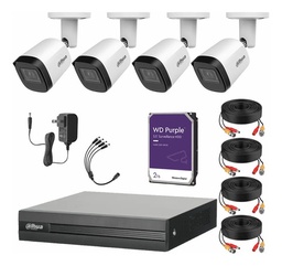 Kit Videovigilancia Cronos 4 Cámaras Dahua Bala B2A21N 2mp + HDD 2TB + Cables + Accesorios - Kit Cctv DHT026+2TB-PRPL (dvr Dahua XVR1B08-I Circuito Cerrado)