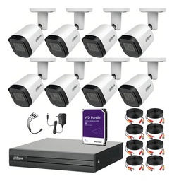Kit Videovigilancia Cronos 8 Cámaras Dahua Bala B2A21N 2mp + HDD 3TB + Cables + Accesorios - Kit Cctv DHT026-6+3TB-PRPL (dvr Dahua XVR1B08-I Circuito Cerrado)