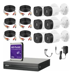 Kit Videovigilancia Cronos 6 Cámaras Dahua Bala B1A11 1MP + HDD 3TB WESTERN DIGITAL+ Cables + Accesorios - Kit CCTV KITXVR1B04-6CC-3TB (DVR Dahua XVR1B08-I Circuito Cerrado)