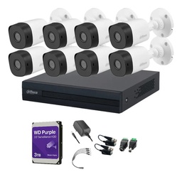 Kit Videovigilancia Cronos 8 Cámaras Dahua Bala B1A11 1MP + HDD 3TB + Baluns + Accesorios - Kit CCTV KITXVR1B04-8SC-3TB (DVR Dahua XVR1B08-I Circuito Cerrado)