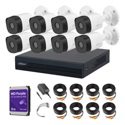 Kit Videovigilancia Cronos 8 Cámaras Dahua Bala B1a11 1mp + Hdd 3tb western digital + Cables + Accesorios - Kit Cctv Kitxvr1b04-8cc-3tb (dvr Dahua Xvr1b08-i Circuito Cerrado)