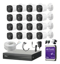 Kit Videovigilancia Cronos 16 Cámaras Dahua Bala B1a11 1mp + Hdd 3tb western digital+ Bobina + Accesorios - Kit Cctv Kitxvr1b04-16cb-3tb (dvr Dahua Xvr1b16-i Circuito Cerrado)