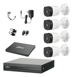 Kit Videovigilancia Cronos 4 Cámaras Dahua Bala B1A11 1MP Lente 2.8mm + Disco Duro 500GB + Baluns + Accesorios - Kit CCTV KITXVR1B04-I1MP (DVR Dahua XVR1B04-I Circuito Cerrado)