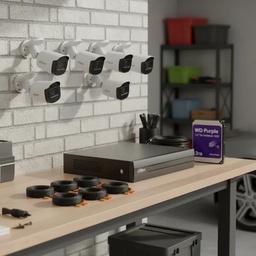 Kit Videovigilancia Cronos 6 Cámaras Dahua Metálicas Bala B2A51 5MP + Disco Duro 3 Tb + Cables + Accesorios - Kit CCTV DHT026-6+3TB-PRPL (DVR XVR1B08H-I Circuito Cerrado)