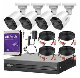 Dahua Kit CCTV DHT0250010 4 Cámaras 2 Mp  + Disco Duro WD Purple 1TB - Kit de Video Vigilancia con Accesorios Incluidos Cámaras de Seguridad con Detección de Movimiento DH-KIT4CH-2MP-PLUS-1TB4CC