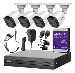 Dahua Kit CCTV DHT0250010 4 Cámaras 2 Mp  + Disco Duro WD Purple 2TB Kit de Video Vigilancia con Accesorios Incluidos Cámaras de Seguridad con Detección de Movimiento DH-KIT8CH-2MP-PLUS-2TB4SC